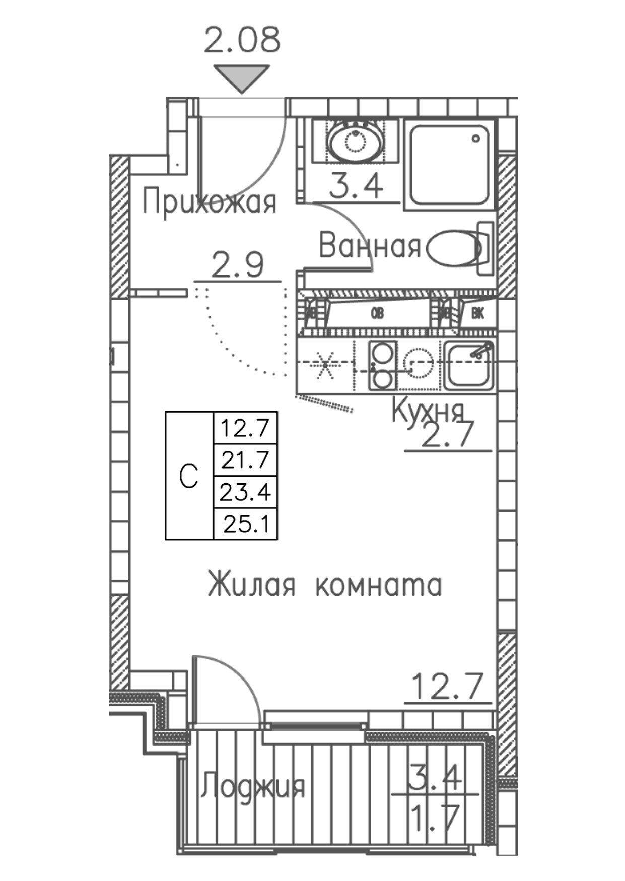 Студия №348 в ЖК Гринхилс (Greenhills), №348, 25,1 м2, дом №1. ID кв.-  1748143762623