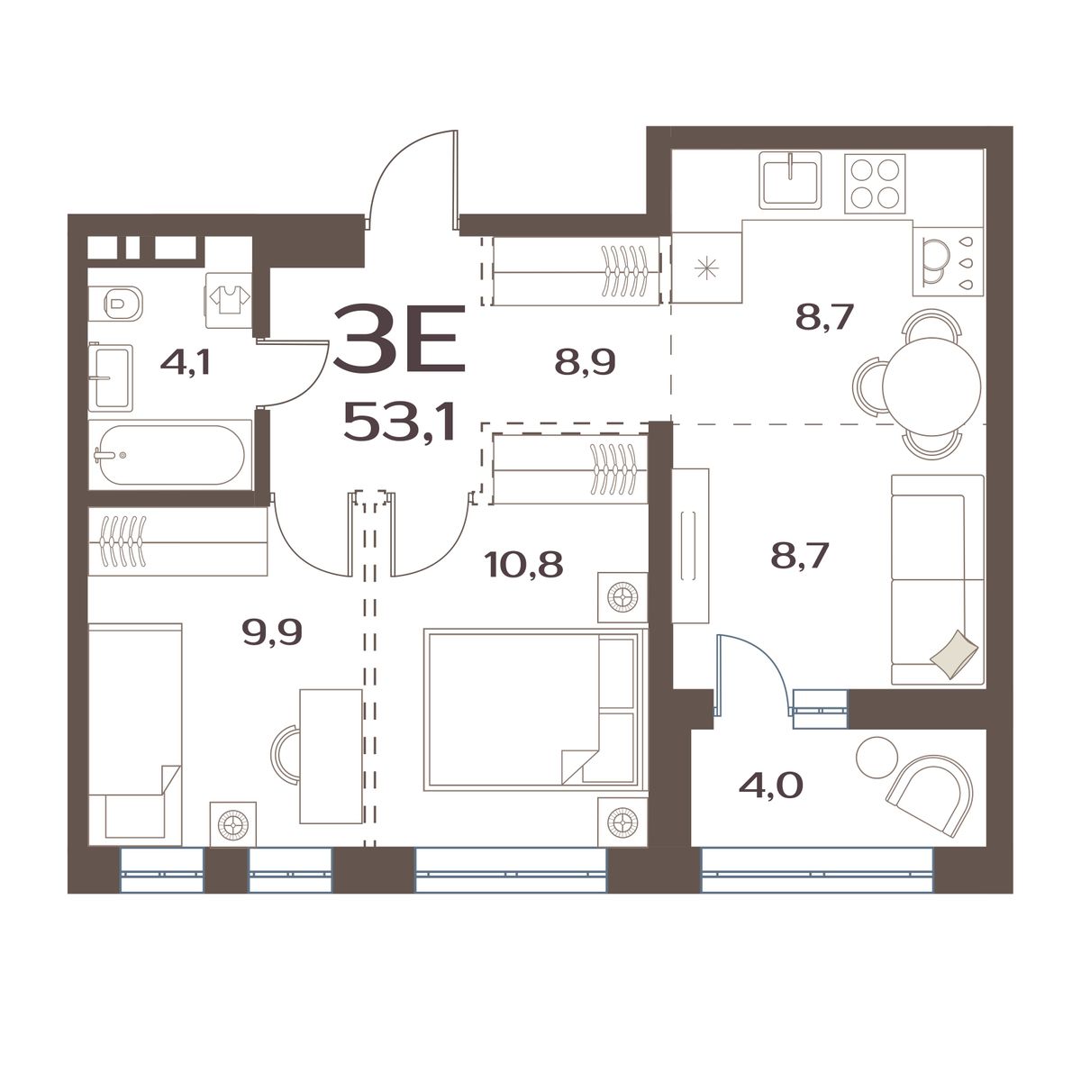 2-комн. квартира №80 в ЖК Меридианы Улисса, 53,1 м2, дом №1. ID кв.-  174645123902