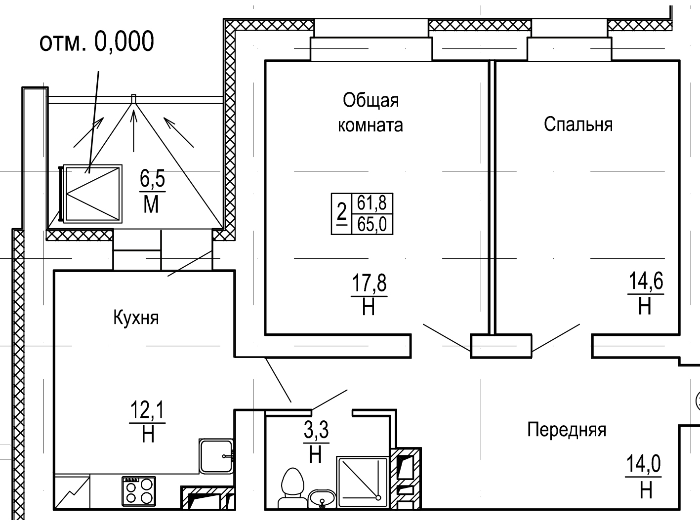 2-комн. квартира №30 в ЖК Нагорный, 68,3 м2, дом №6. ID кв.- 9753389