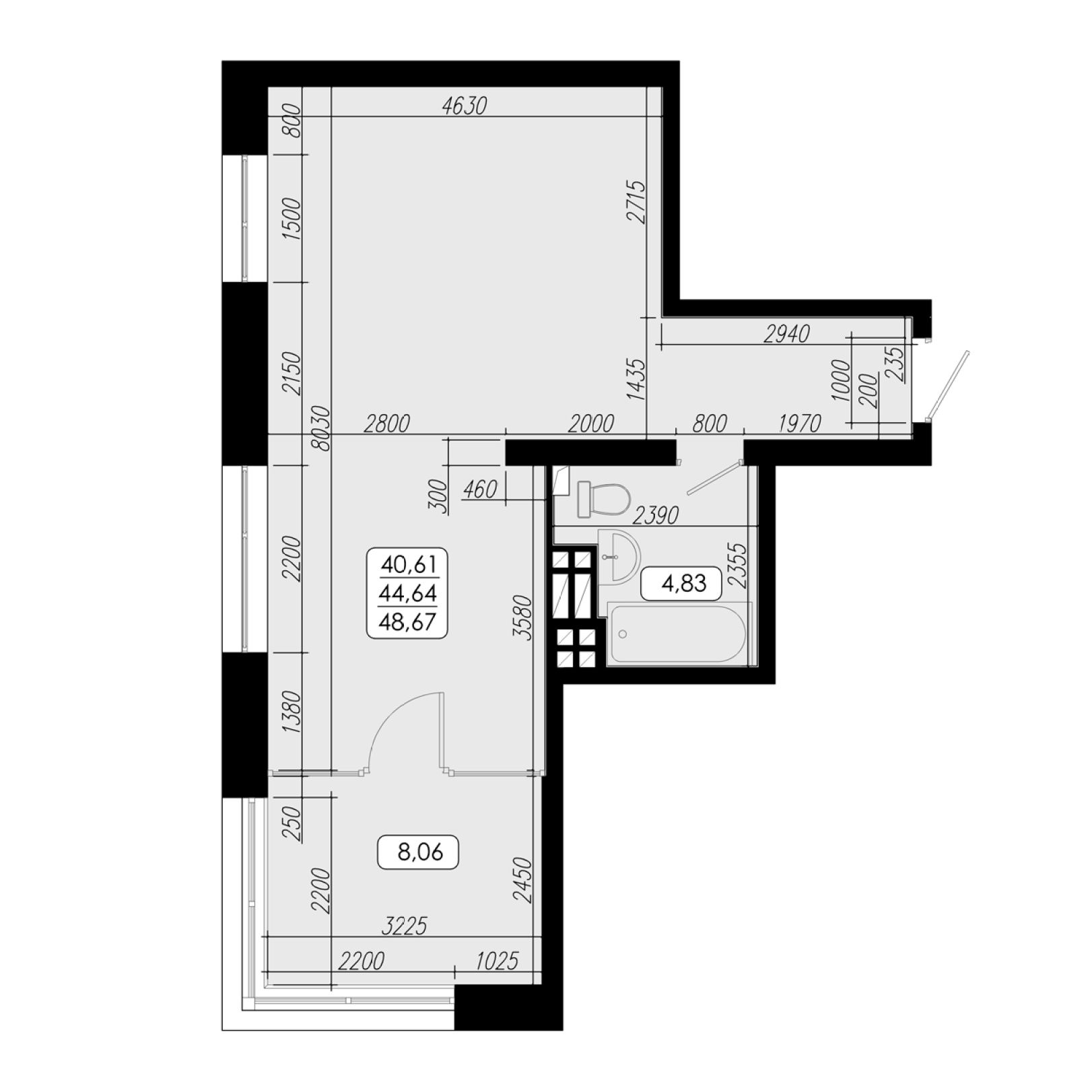 1-комн. квартира за 9 240 480 р в ЖК Премиум парк (Premium park), 44,64 м2,  дом №1. ID кв.- 98060