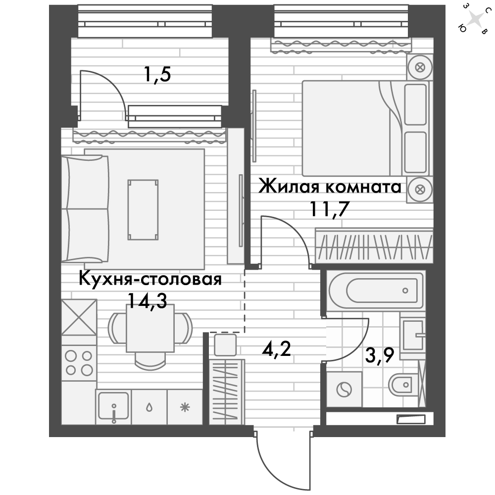 1-комн. квартира за 11 964 087 р в ЖК Философия, 34,1 м2, дом №10. ID кв.-  90031