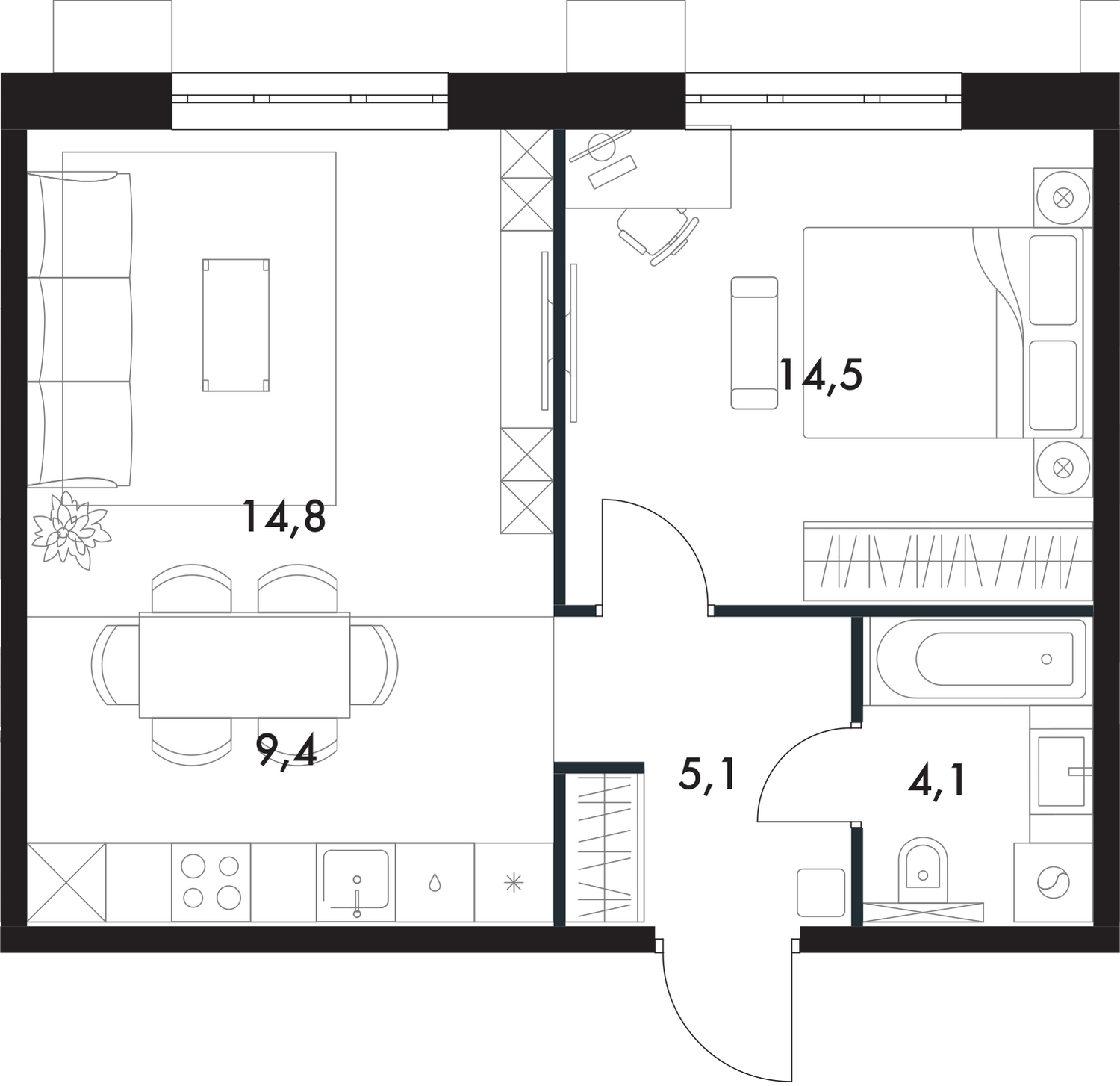 2-комн. квартира №4 в ЖК Флагман, 47,9 м2, дом №24. ID кв.- 5521214