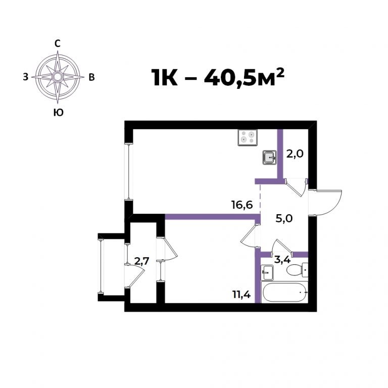 ЖК 7я (Семья), 2-комн кв 39,8 м2, за 9 392 800 ₽, 16 этаж