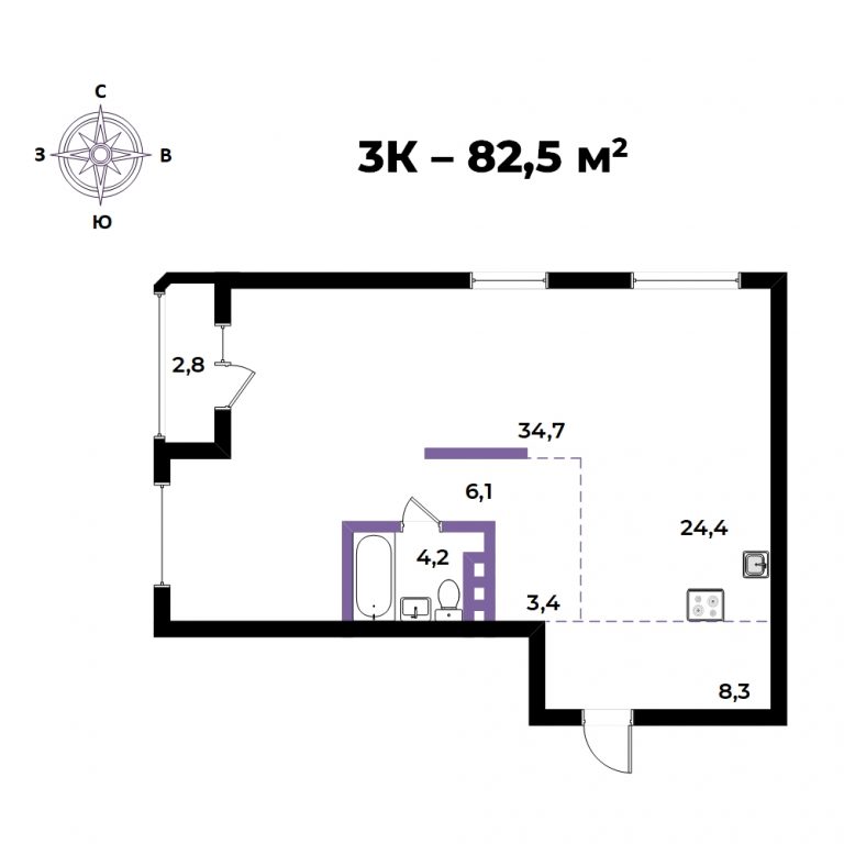 ЖК 7я (Семья), 4-комн кв 83,4 м2, за 14 066 244 ₽, 13 этаж
