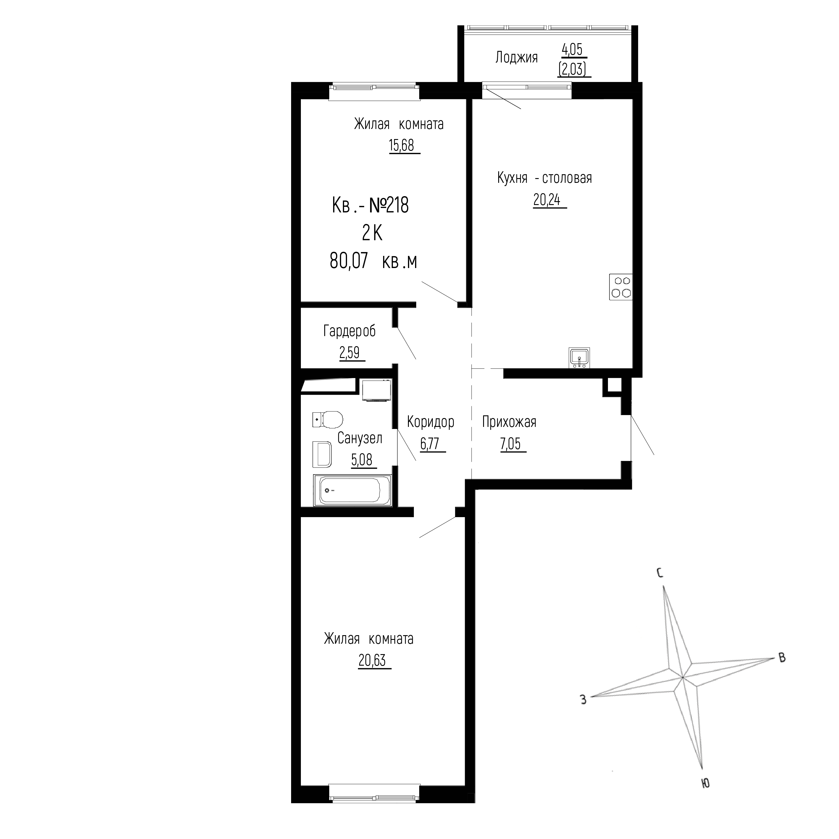 2-комн. квартира №200 в ЖК ДНС Сити (DNS Сити), 80,07 м2, дом №1. ID кв.-  18037713296182