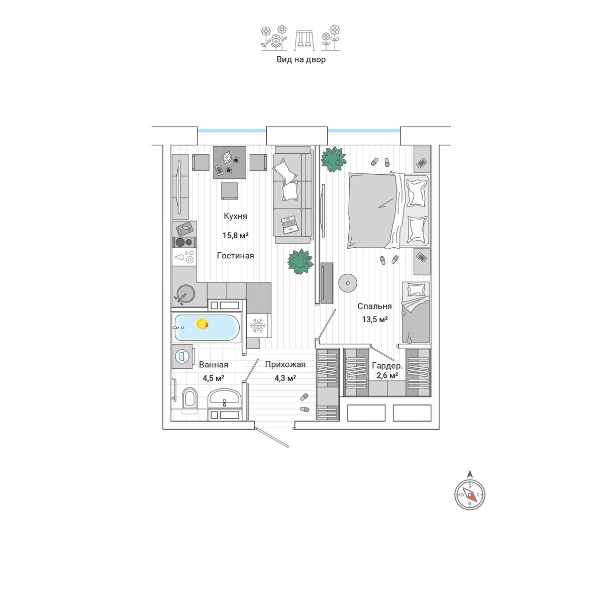 ЖК Гринвуд (Greenwood), 2-комн кв 40,8 м2, за 7 181 000 ₽, 20 этаж