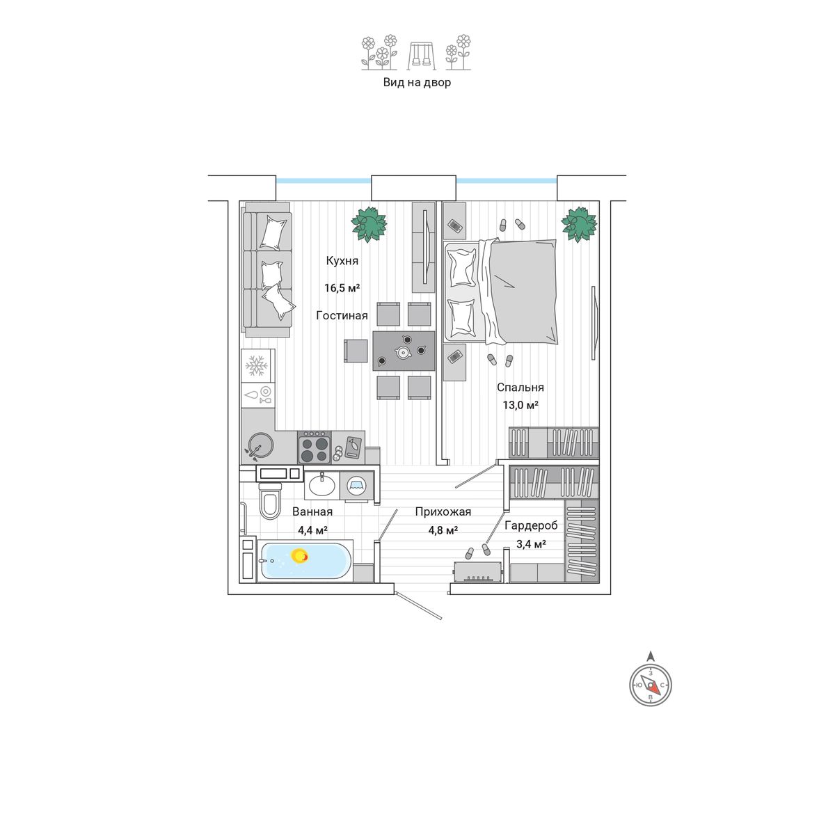 ЖК Гринвуд (Greenwood), 2-комн кв 42,2 м2, за 7 348 000 ₽, 23 этаж