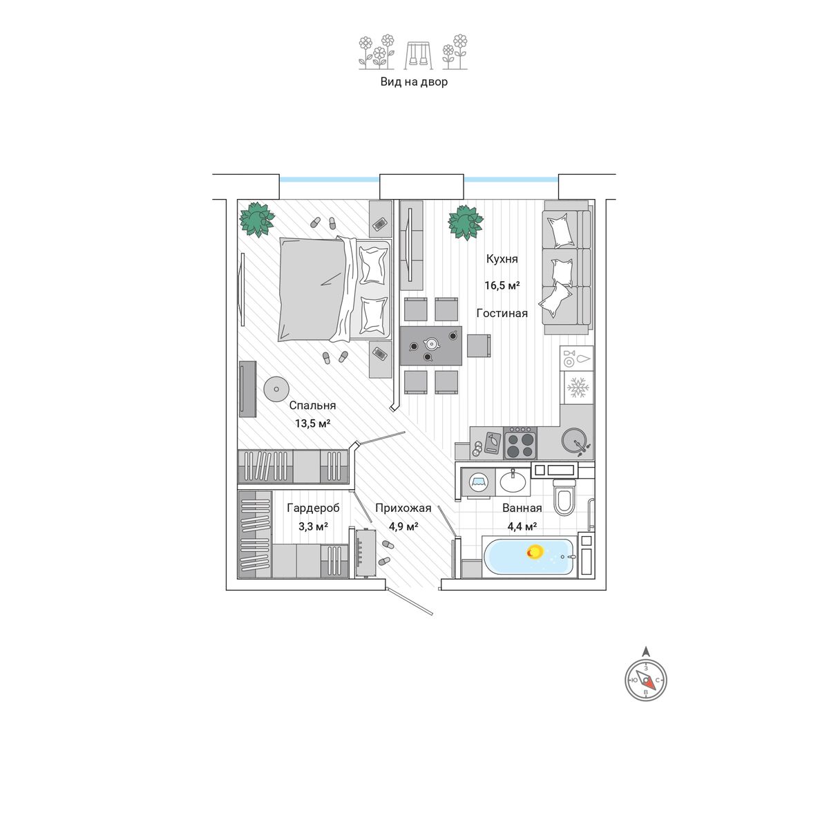 ЖК Гринвуд (Greenwood), 2-комн кв 42,2 м2, за 7 182 000 ₽, 15 этаж