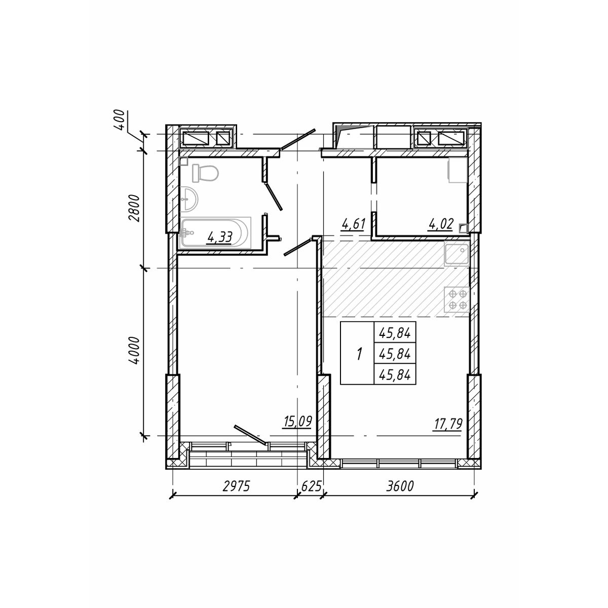 ЖК Старк (Stark), 1-комн кв 45,84 м2, за 10 726 560 ₽, 6 этаж