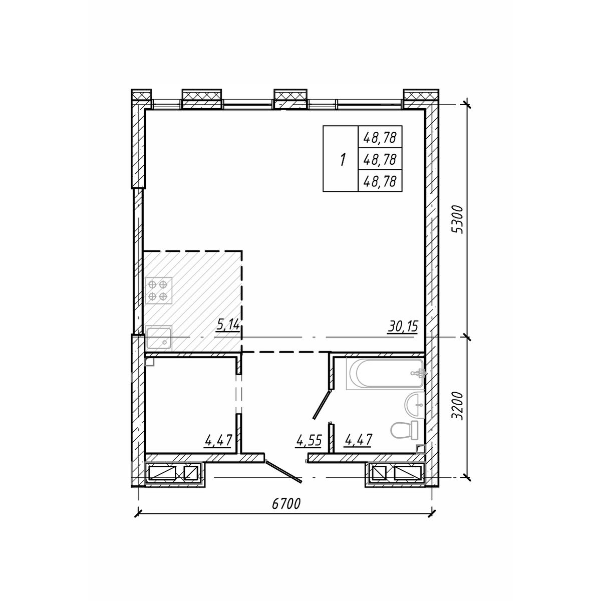 ЖК Старк (Stark), 1-комн кв 48,78 м2, за 11 341 350 ₽, 4 этаж