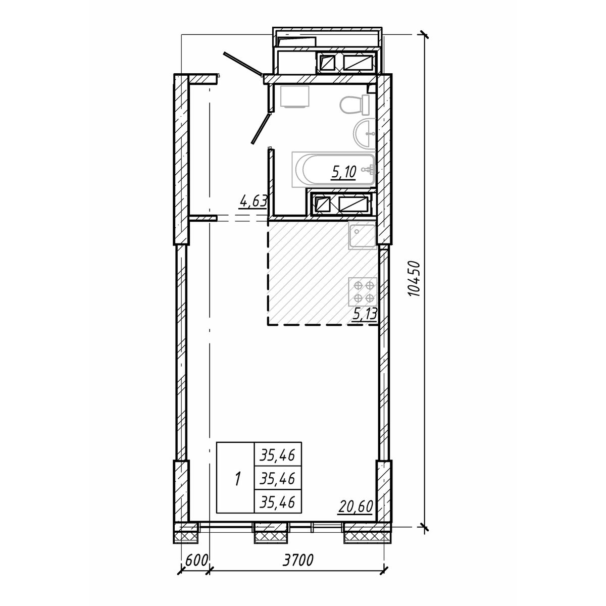 ЖК Старк (Stark), 1-комн кв 35,46 м2, за 9 751 500 ₽, 5 этаж