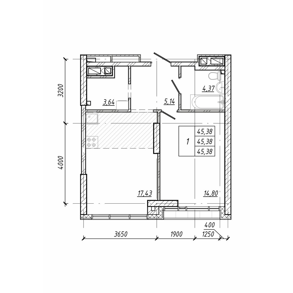 ЖК Старк (Stark), 1-комн кв 45,38 м2, за 11 127 176 ₽, 3 этаж