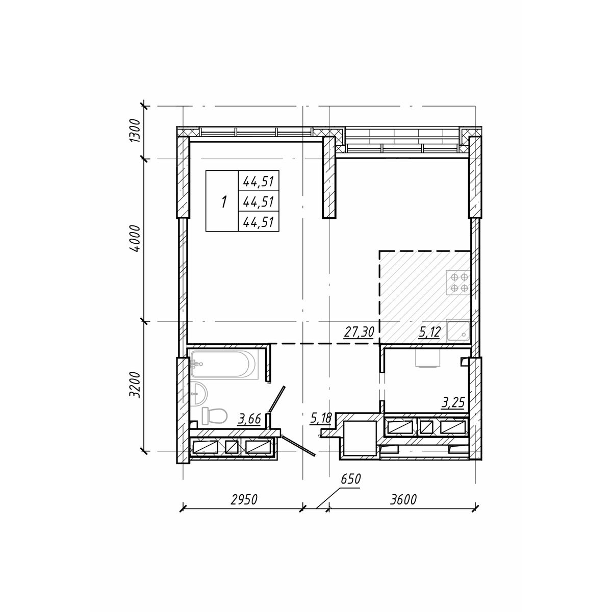 ЖК Старк (Stark), 1-комн кв 44,51 м2, за 11 617 110 ₽, 15 этаж