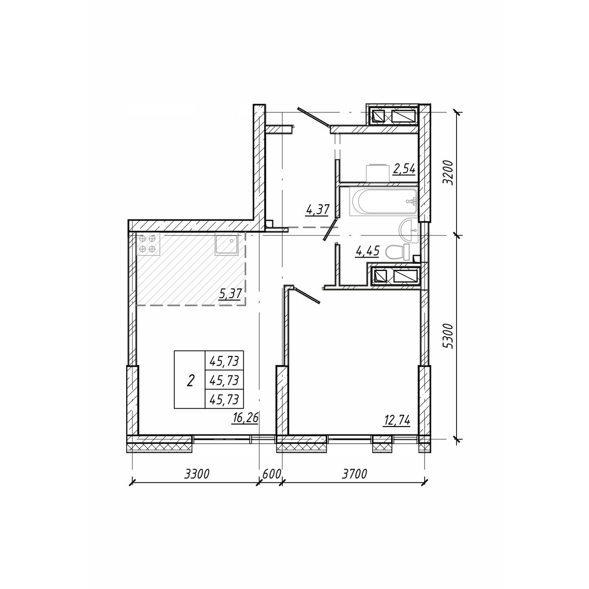 ЖК Старк (Stark), 2-комн кв 45,73 м2, за 10 380 710 ₽, 3 этаж