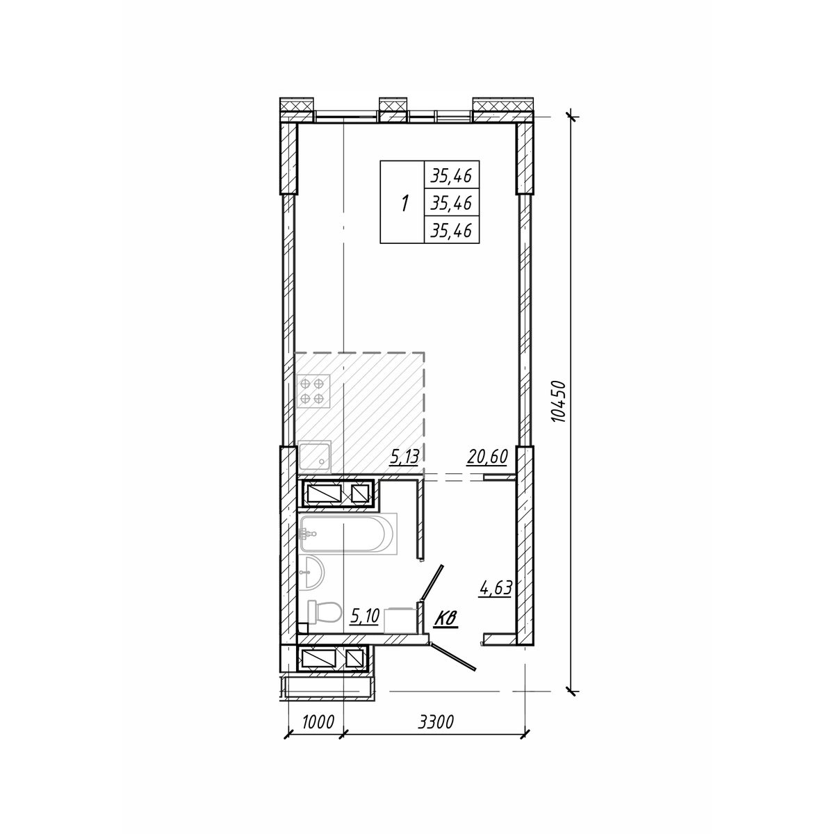 ЖК Старк (Stark), 1-комн кв 35,46 м2, за 9 822 420 ₽, 12 этаж