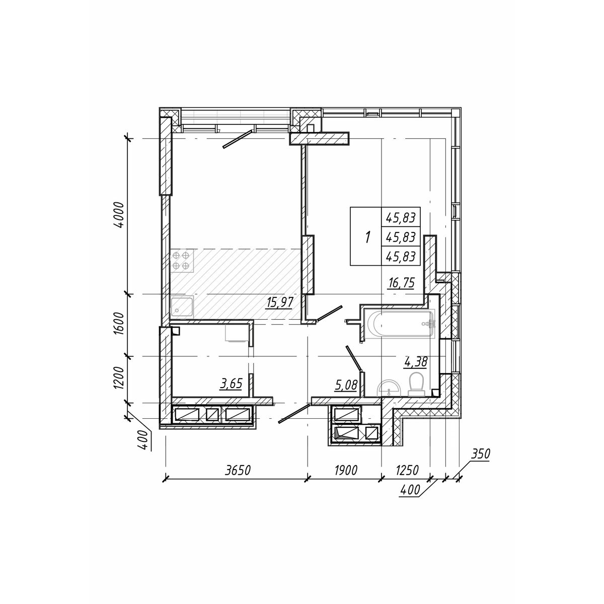 ЖК Старк (Stark), 1-комн кв 45,83 м2, за 12 351 185 ₽, 16 этаж