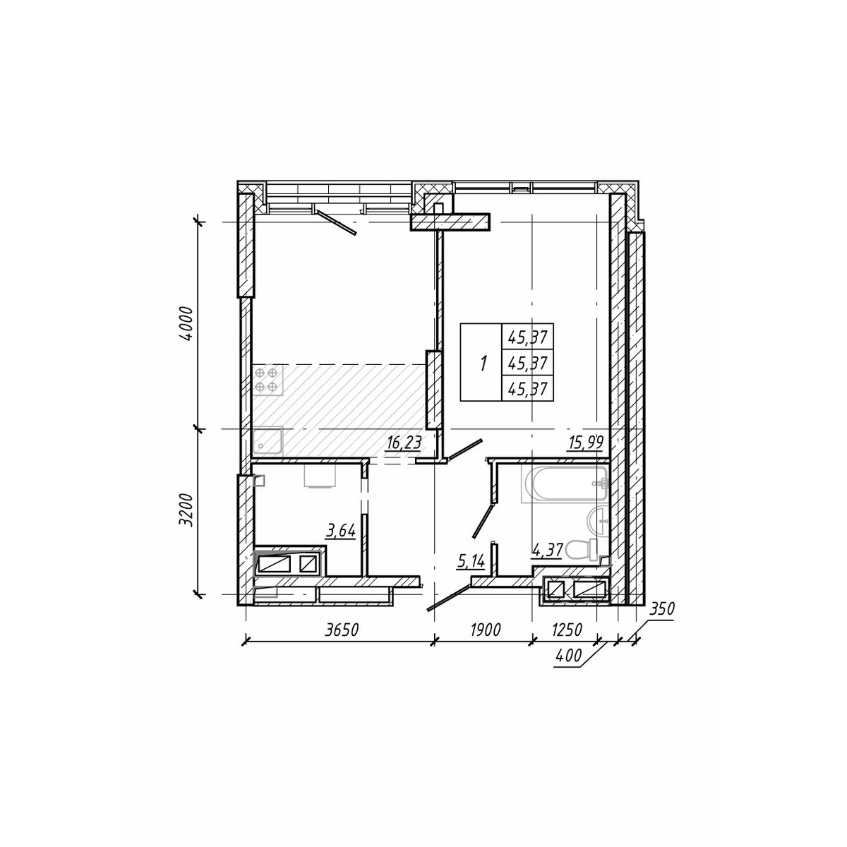 ЖК Старк (Stark), 1-комн кв 45,37 м2, за 11 115 650 ₽, 8 этаж