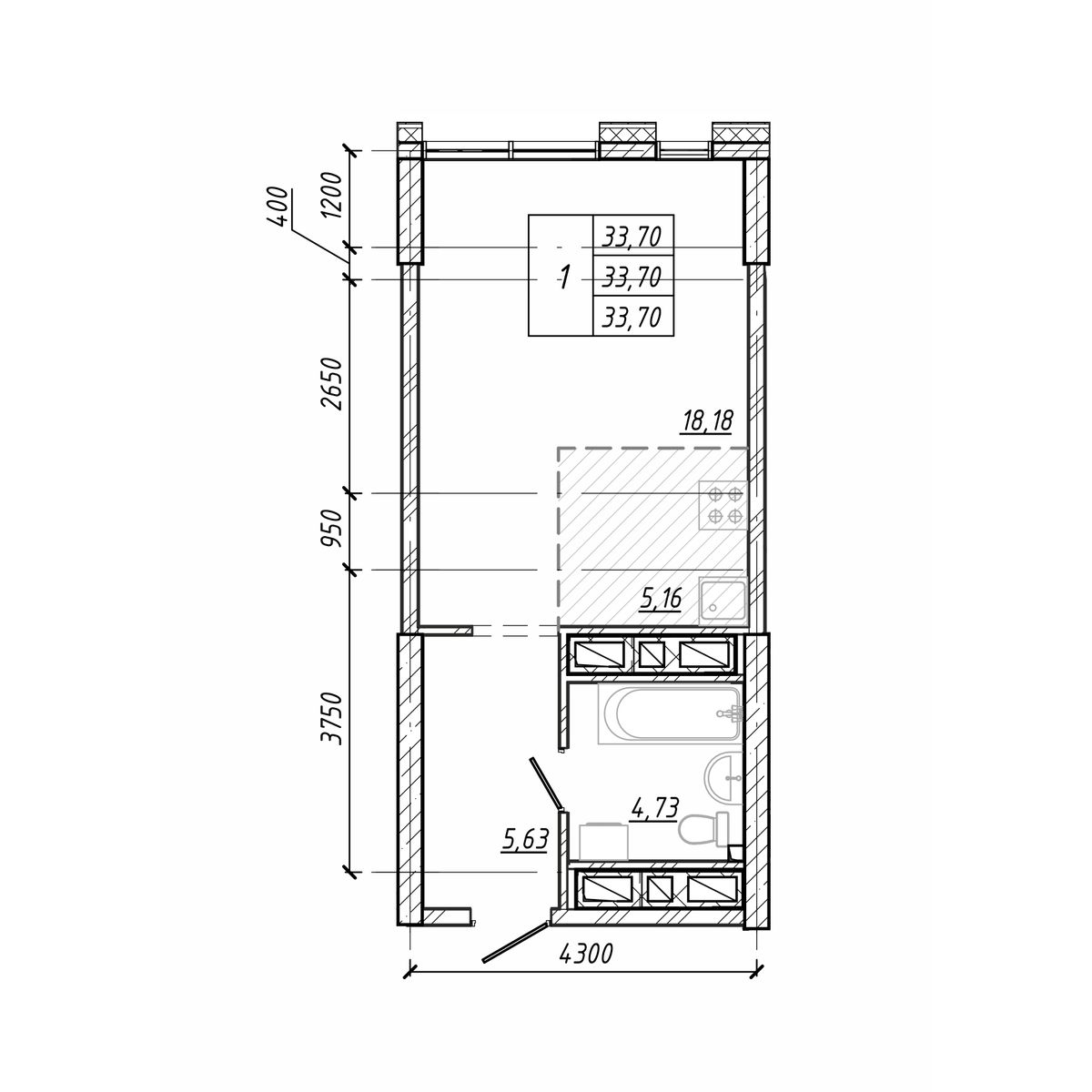 ЖК Старк (Stark), 1-комн кв 33,7 м2, за 9 840 400 ₽, 17 этаж