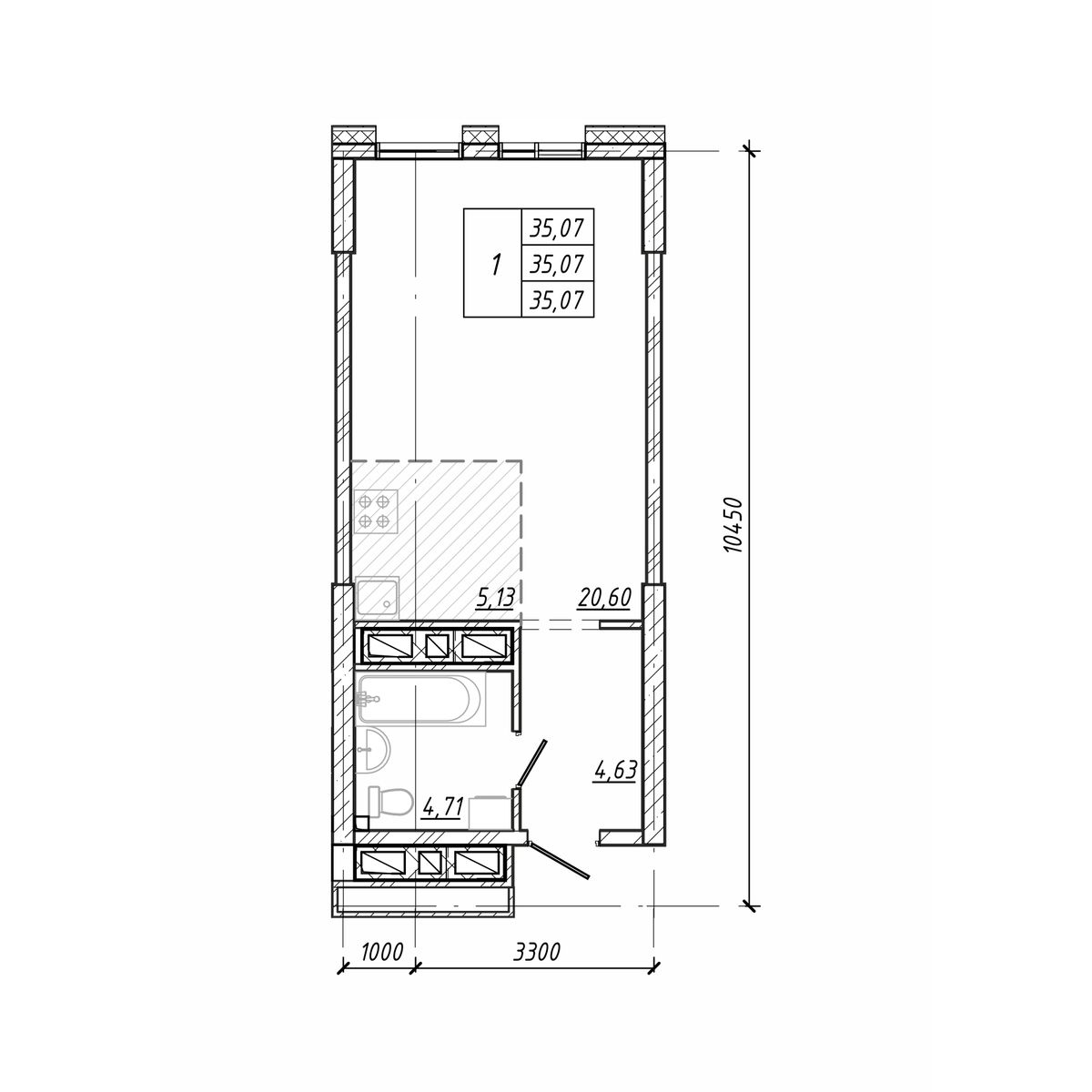 ЖК Старк (Stark), 1-комн кв 35,07 м2, за 10 135 230 ₽, 16 этаж