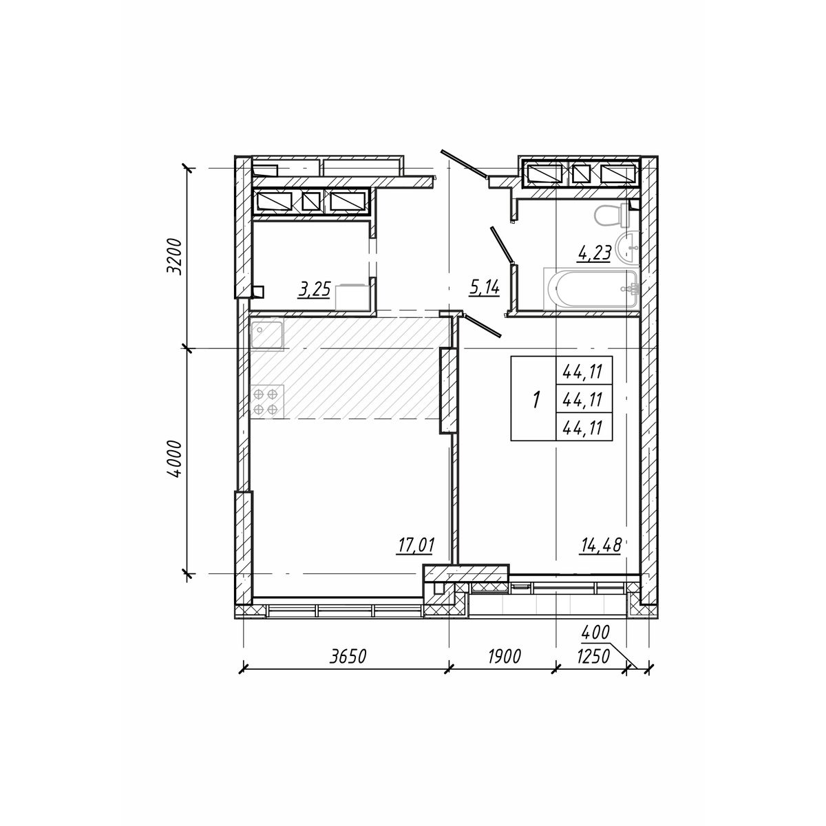 ЖК Старк (Stark), 1-комн кв 44,11 м2, за 11 742 082 ₽, 15 этаж