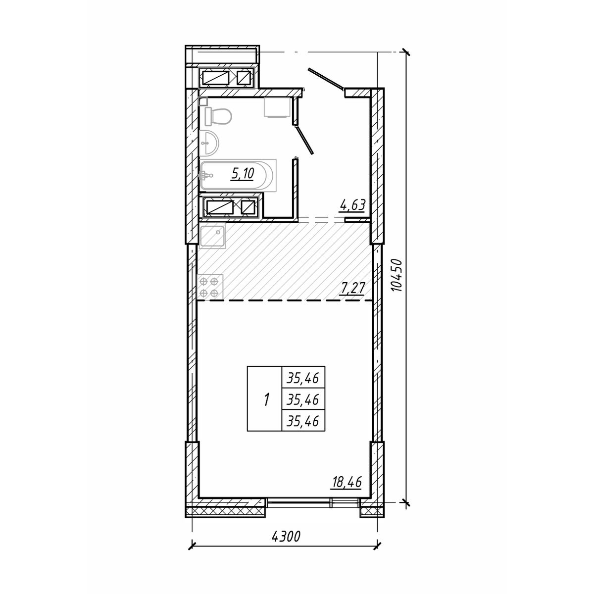 ЖК Старк (Stark), 1-комн кв 35,46 м2, за 9 822 420 ₽, 12 этаж