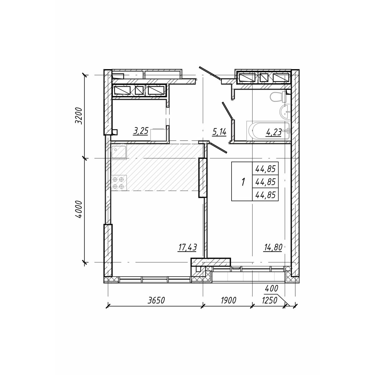 ЖК Старк (Stark), 1-комн кв 44,85 м2, за 12 208 170 ₽, 17 этаж