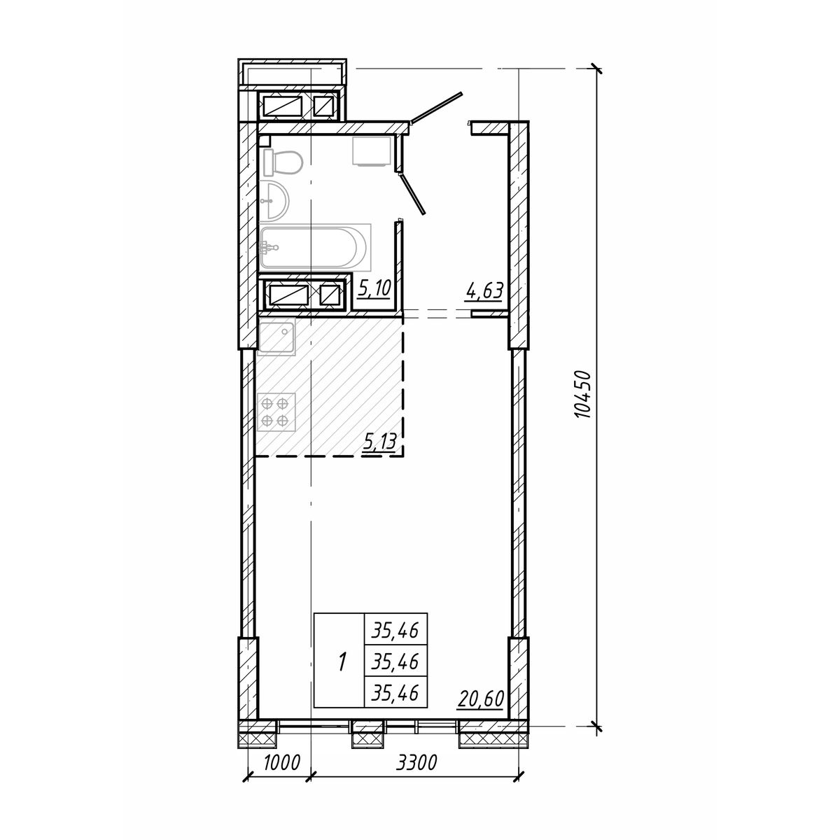 ЖК Старк (Stark), 1-комн кв 35,46 м2, за 9 857 880 ₽, 6 этаж