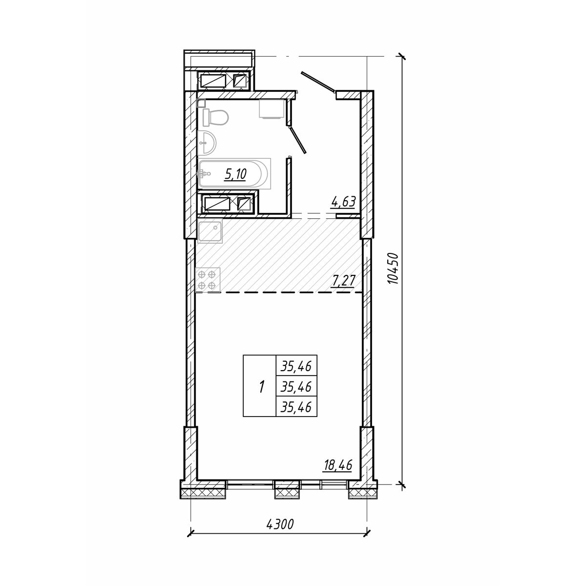 ЖК Старк (Stark), 1-комн кв 35,46 м2, за 9 716 040 ₽, 11 этаж