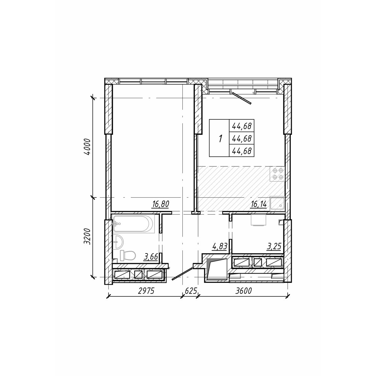 ЖК Старк (Stark), 1-комн кв 44,68 м2, за 12 823 160 ₽, 17 этаж