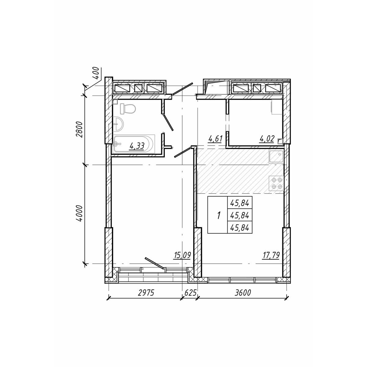 ЖК Старк (Stark), 1-комн кв 45,84 м2, за 12 789 360 ₽, 16 этаж