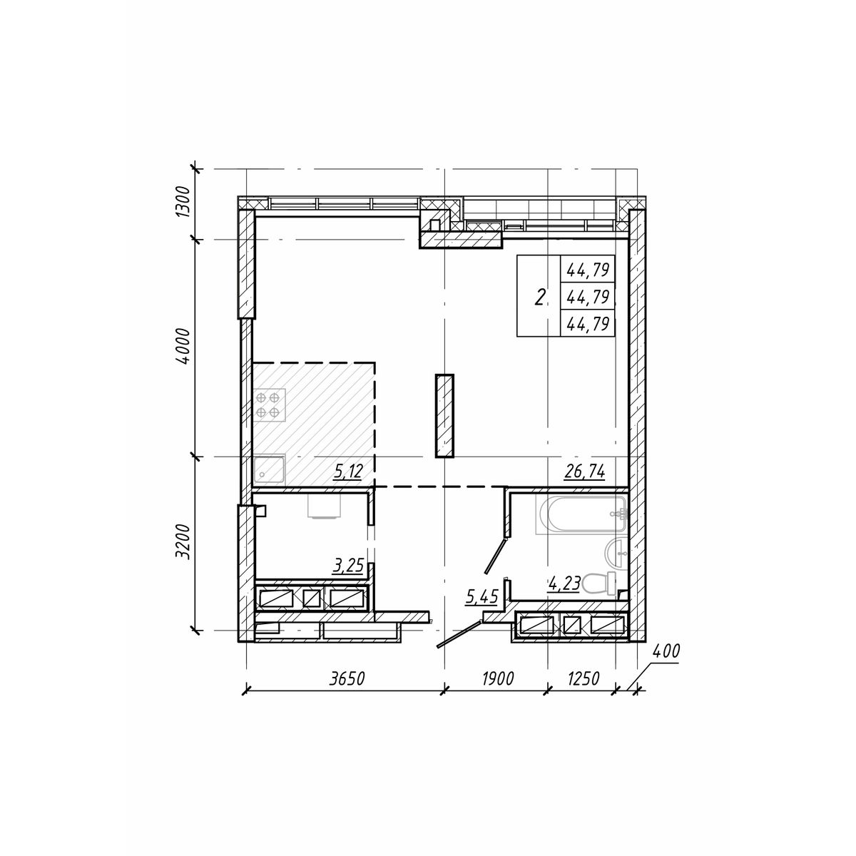 ЖК Старк (Stark), 2-комн кв 44,79 м2, за 11 690 190 ₽, 15 этаж