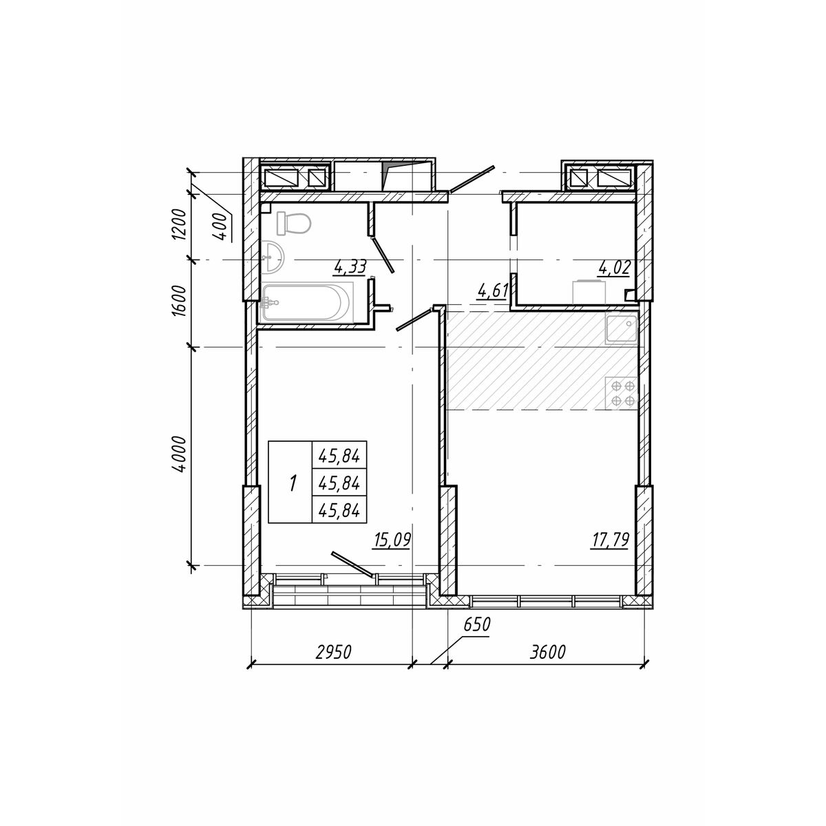 ЖК Старк (Stark), 1-комн кв 45,84 м2, за 11 505 840 ₽, 4 этаж