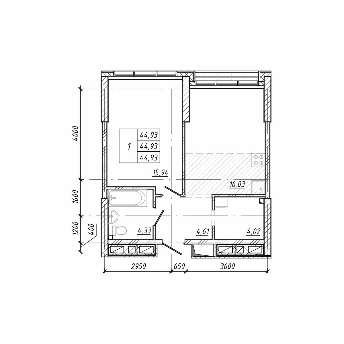 ЖК Старк (Stark), 1-комн кв 44,93 м2, за 11 726 730 ₽, 15 этаж