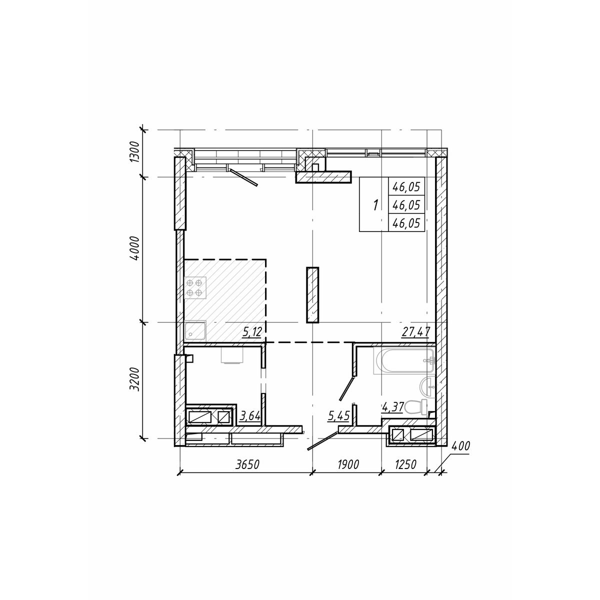 ЖК Старк (Stark), 1-комн кв 46,05 м2, за 10 499 400 ₽, 4 этаж