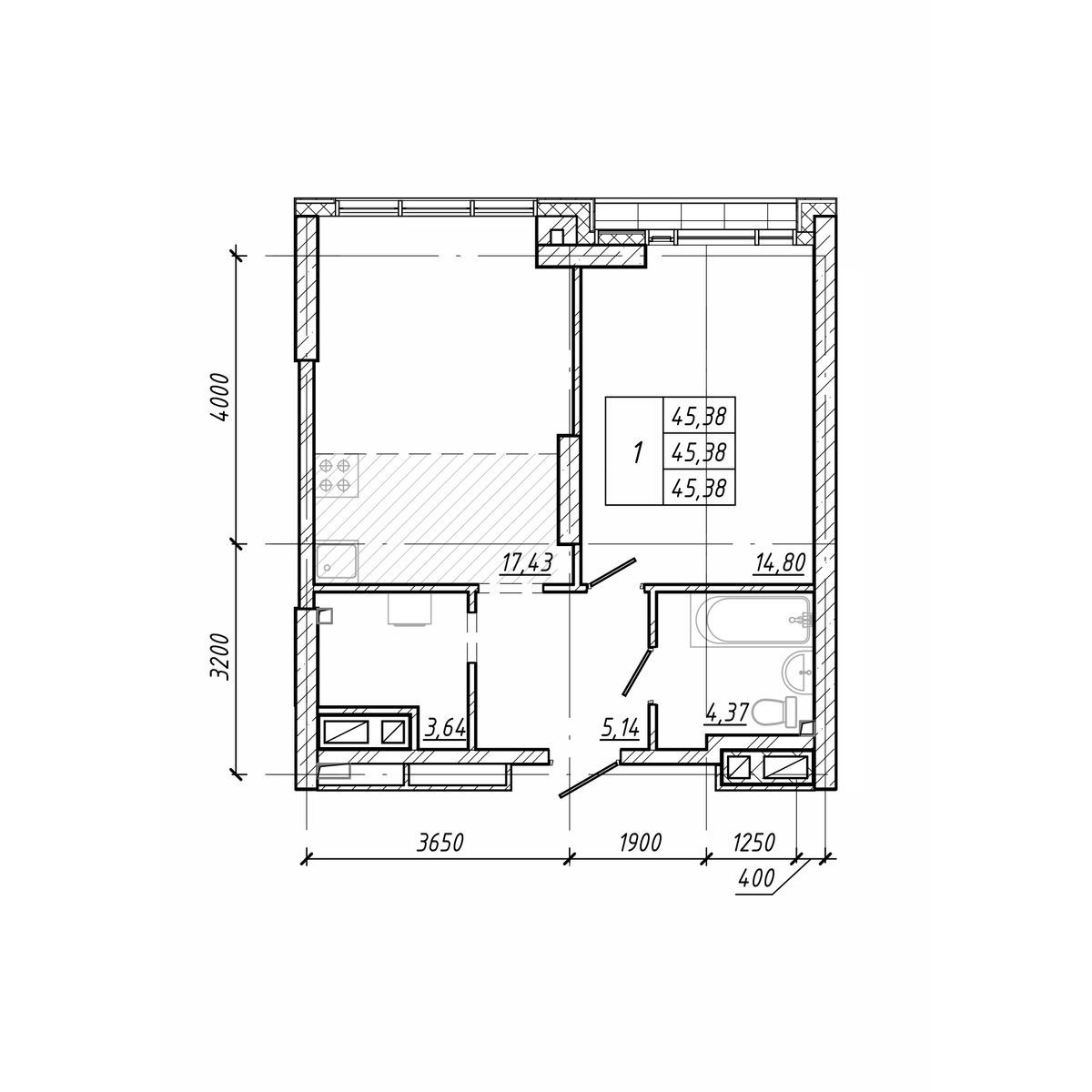 ЖК Старк (Stark), 1-комн кв 45,38 м2, за 11 118 100 ₽, 3 этаж