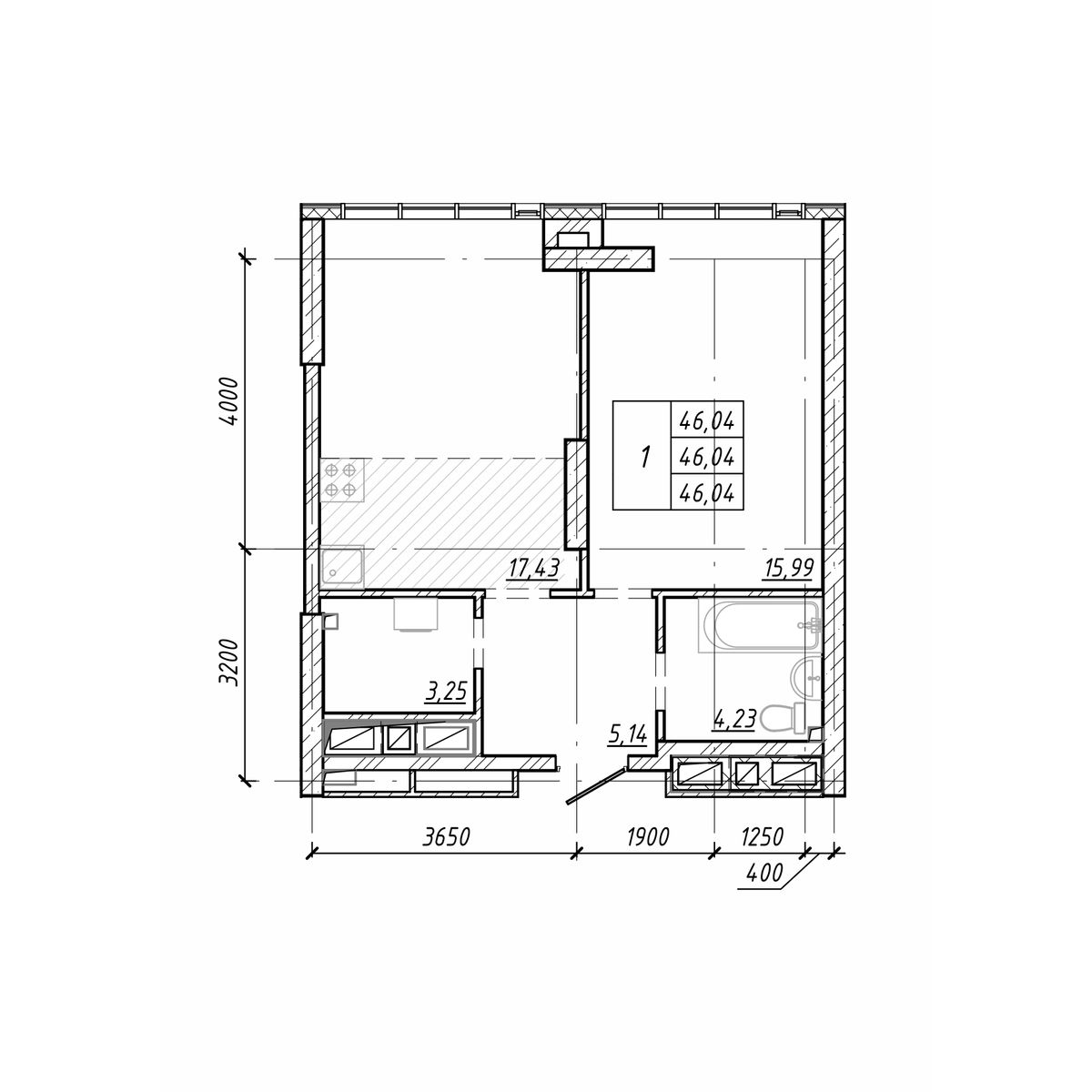 ЖК Старк (Stark), 1-комн кв 46,04 м2, за 12 799 120 ₽, 19 этаж