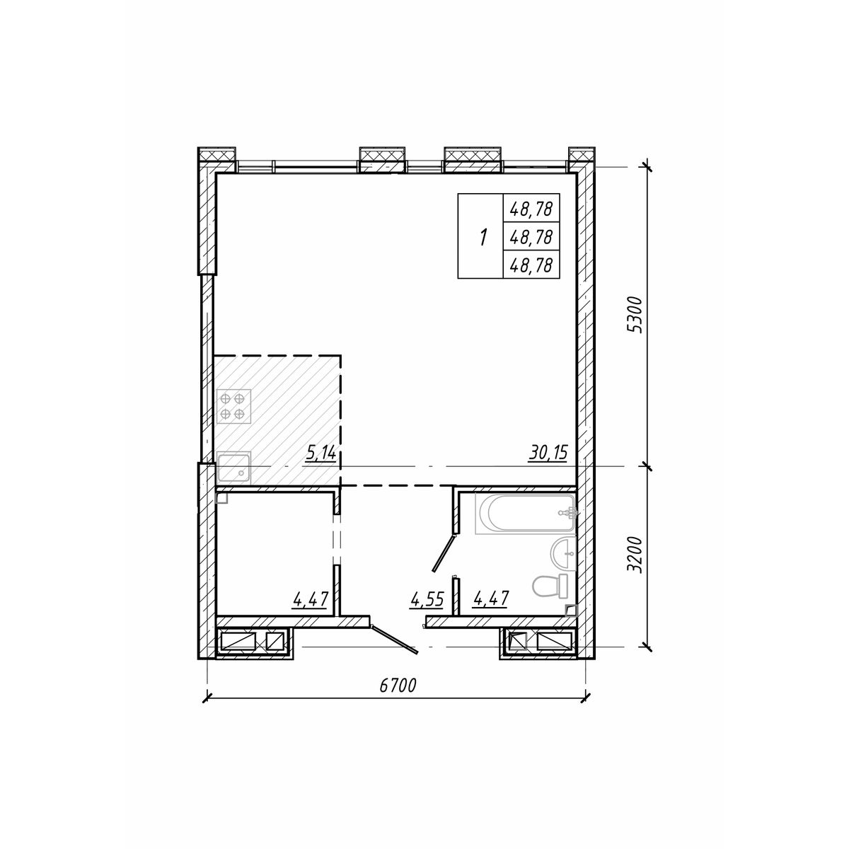 ЖК Старк (Stark), 1-комн кв 48,78 м2, за 11 195 010 ₽, 3 этаж