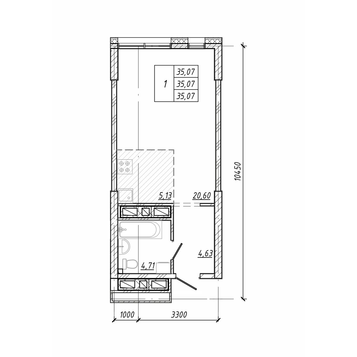 ЖК Старк (Stark), 1-комн кв 35,07 м2, за 10 030 020 ₽, 15 этаж