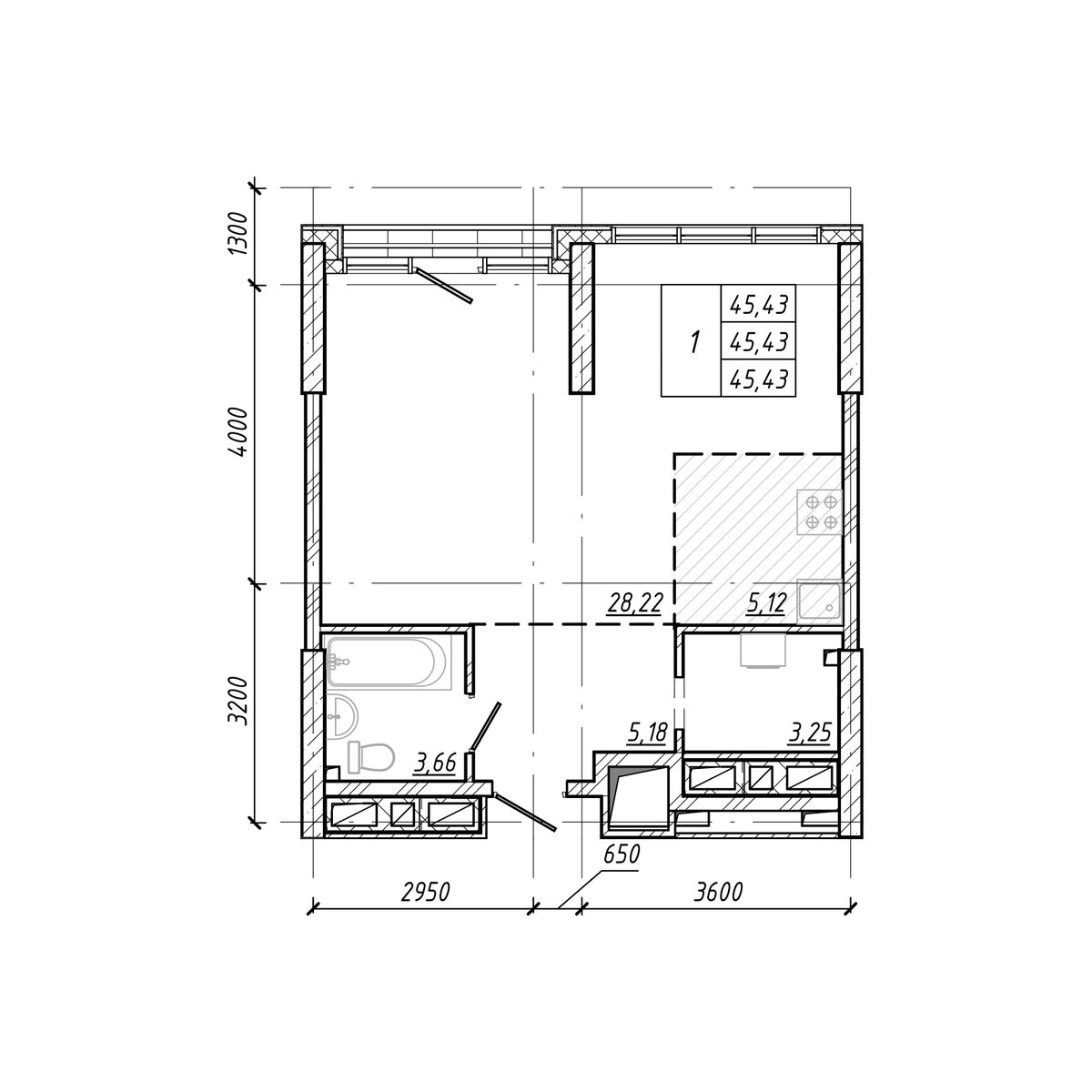 ЖК Старк (Stark), 1-комн кв 45,43 м2, за 11 993 520 ₽, 16 этаж