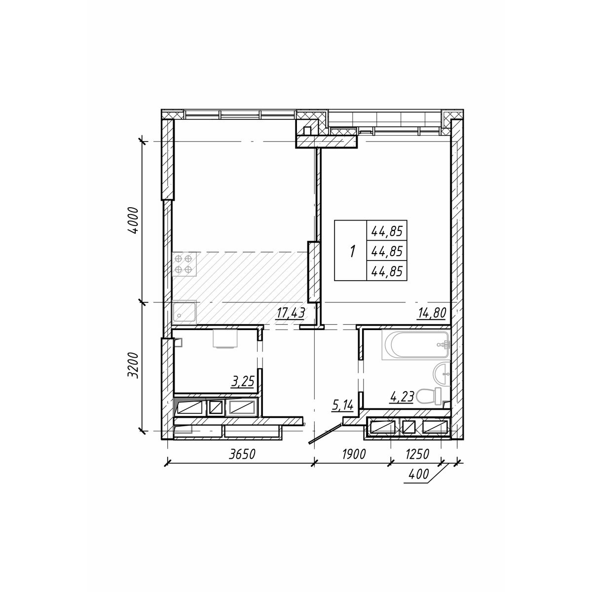 ЖК Старк (Stark), 1-комн кв 44,85 м2, за 12 871 950 ₽, 17 этаж