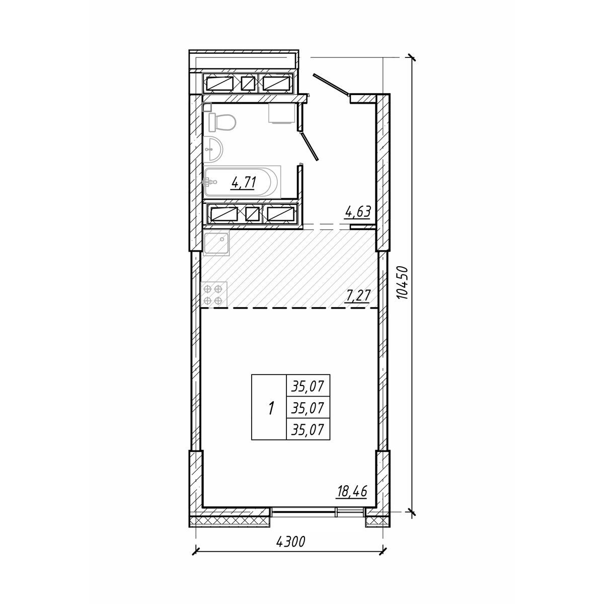 ЖК Старк (Stark), 1-комн кв 35,07 м2, за 10 135 230 ₽, 16 этаж