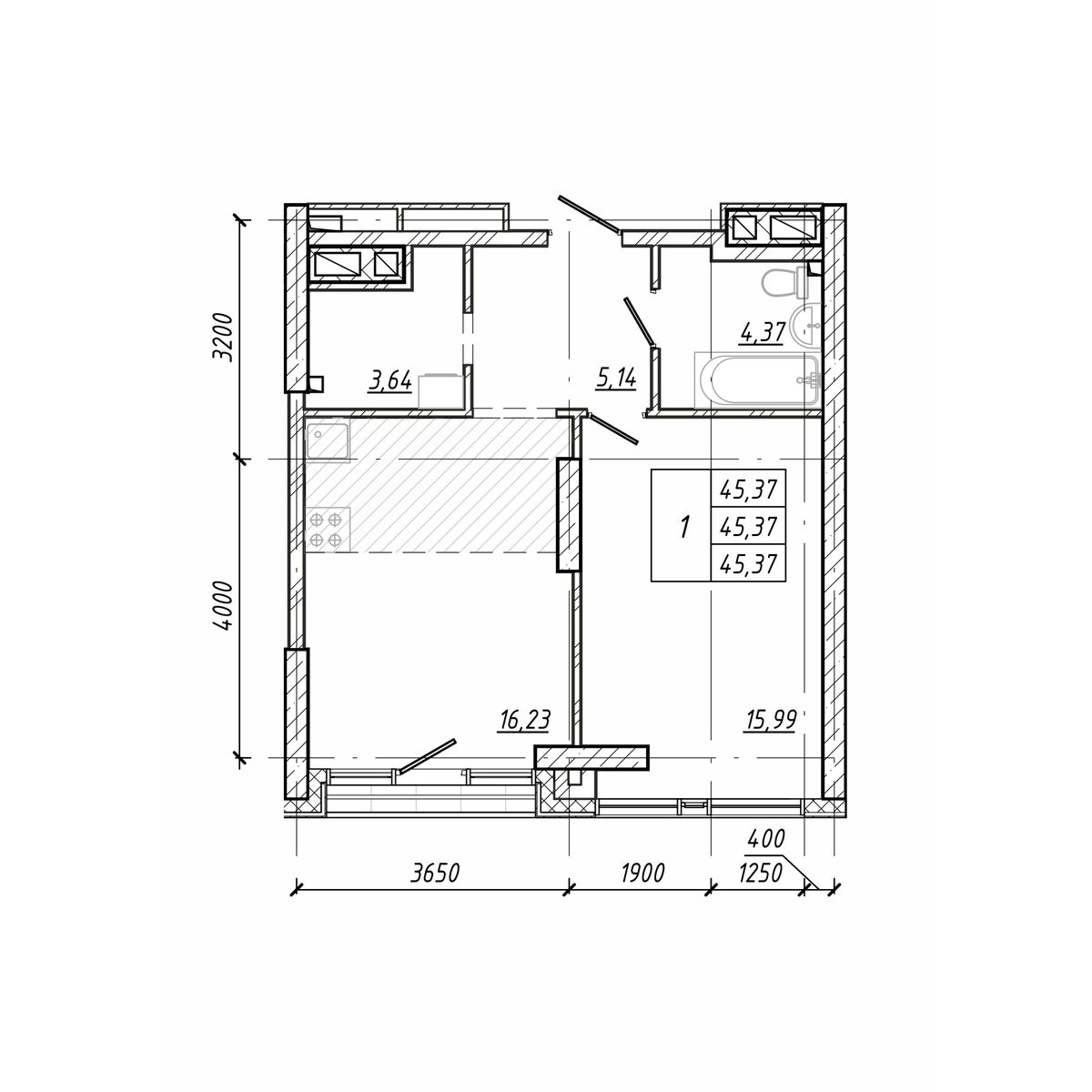 ЖК Старк (Stark), 1-комн кв 45,37 м2, за 10 580 284 ₽, 4 этаж