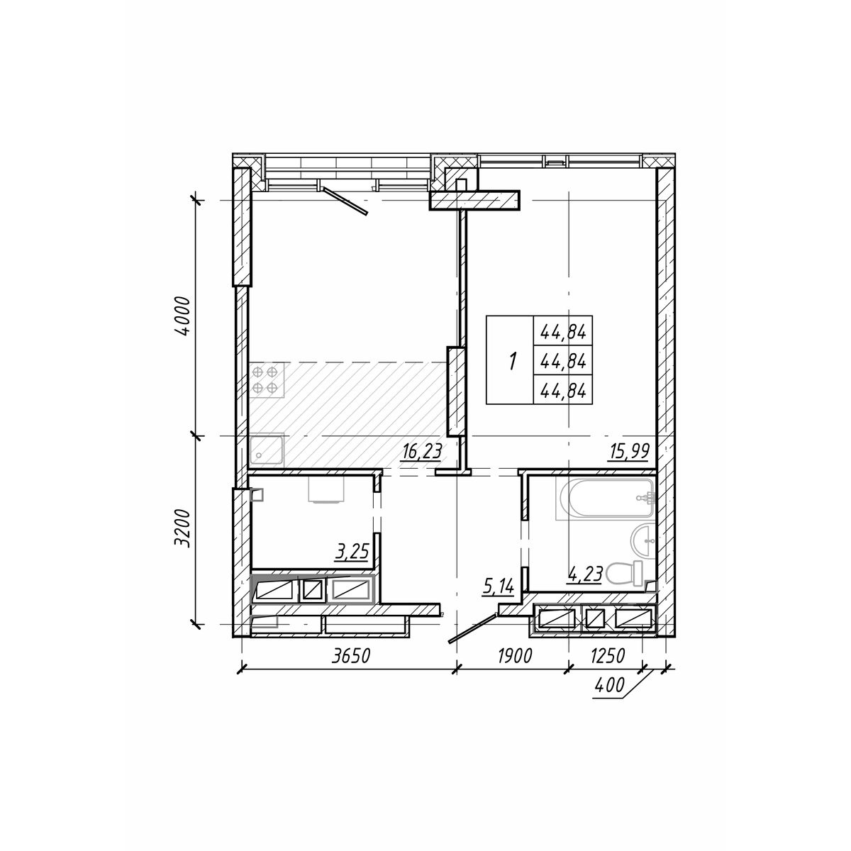 ЖК Старк (Stark), 1-комн кв 44,84 м2, за 12 061 960 ₽, 16 этаж