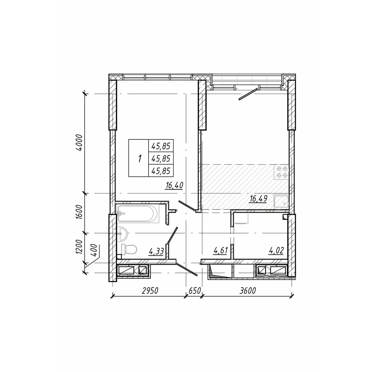 ЖК Старк (Stark), 1-комн кв 45,85 м2, за 10 316 250 ₽, 3 этаж