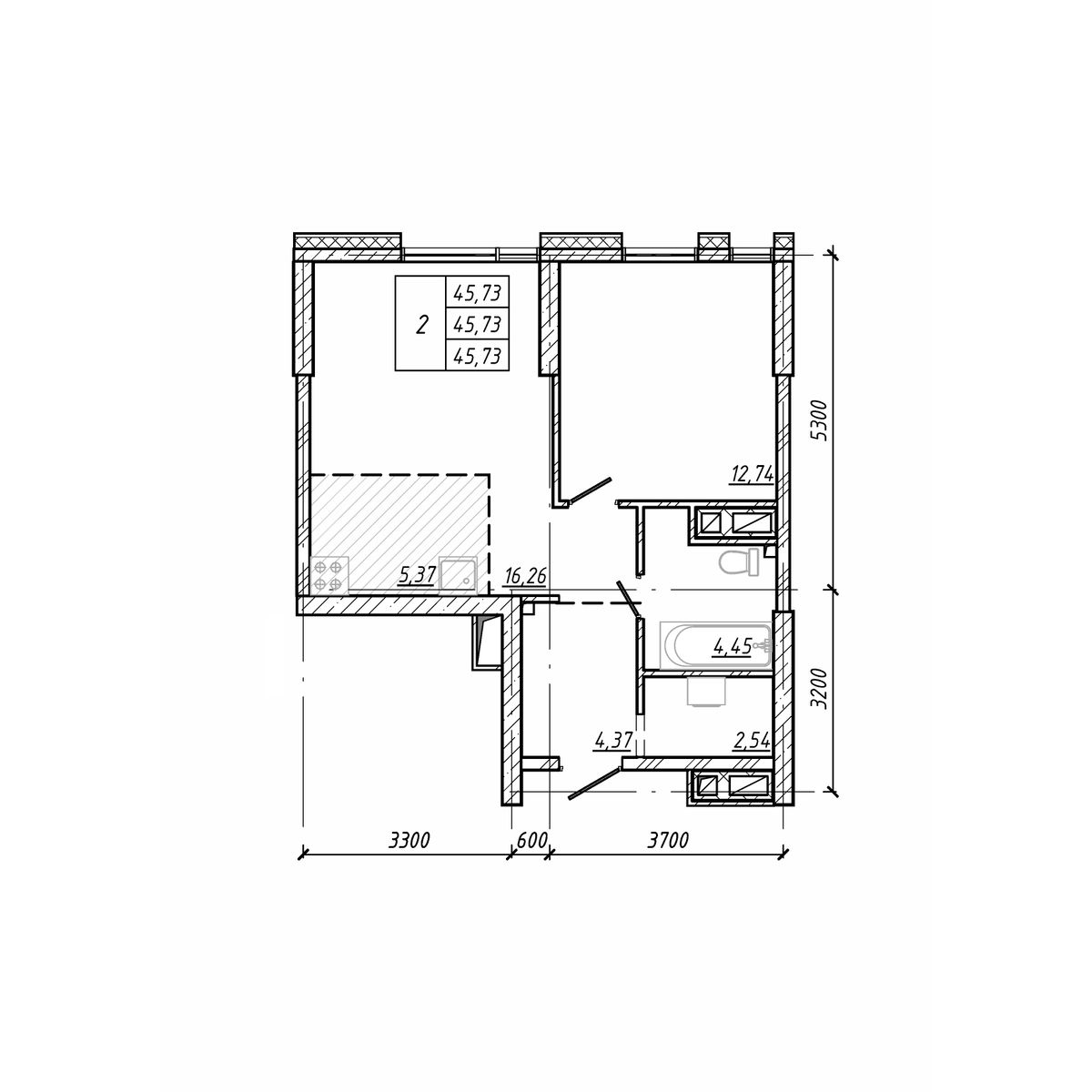 ЖК Старк (Stark), 2-комн кв 45,73 м2, за 10 838 010 ₽, 7 этаж