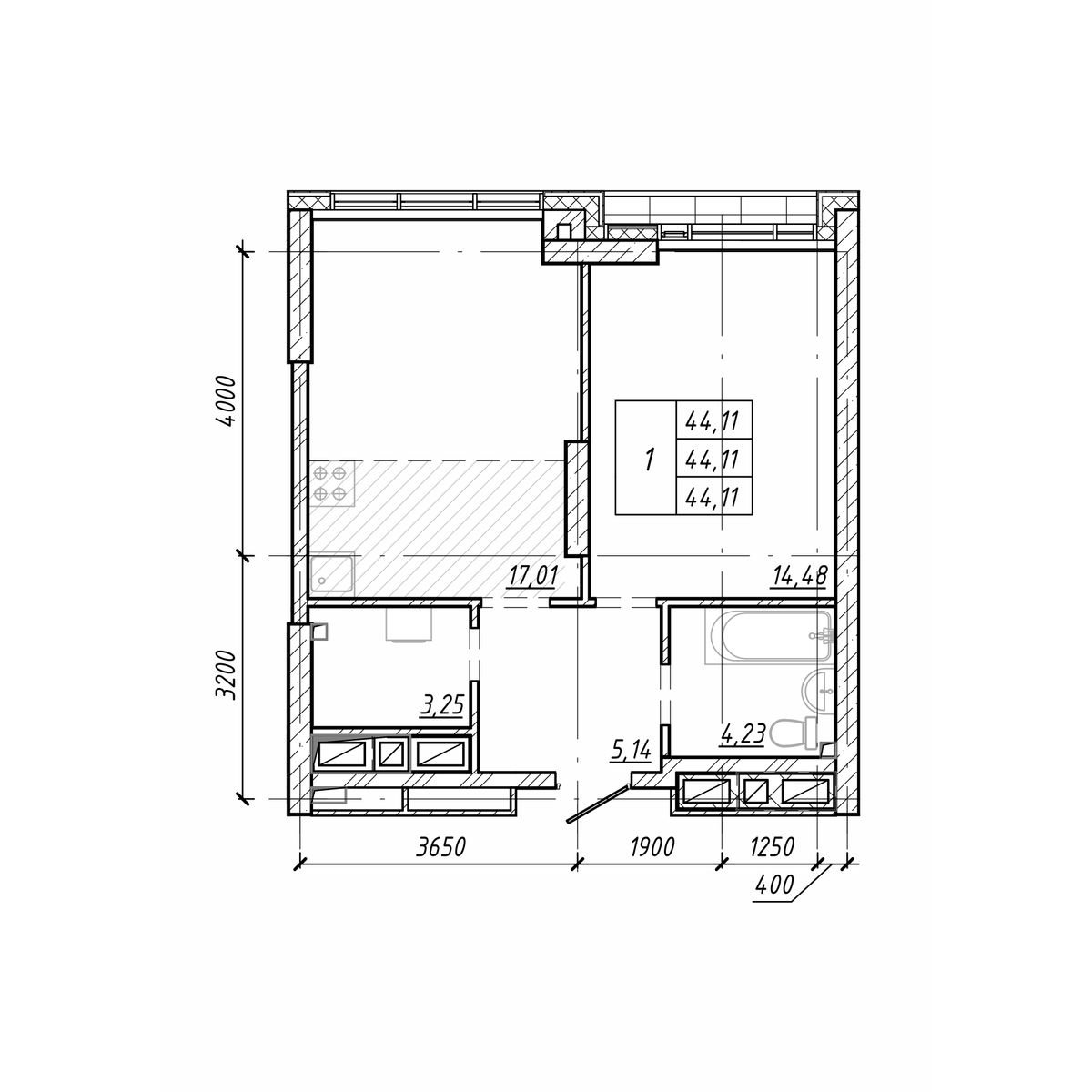 ЖК Старк (Stark), 1-комн кв 44,11 м2, за 11 733 260 ₽, 15 этаж