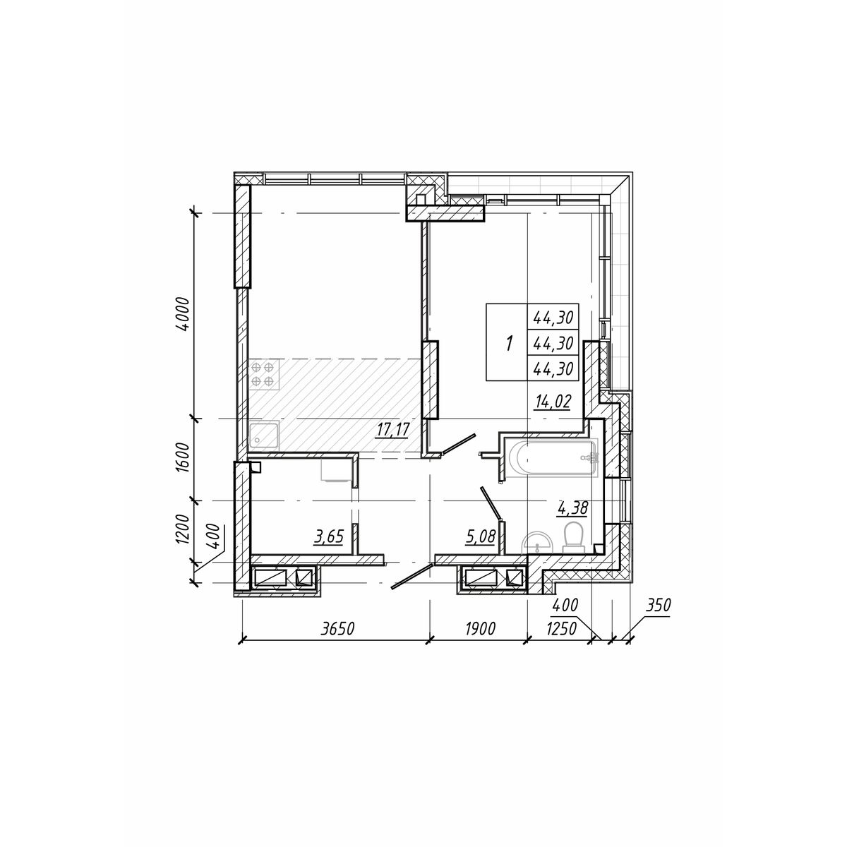 ЖК Старк (Stark), 1-комн кв 44,3 м2, за 11 362 950 ₽, 13 этаж