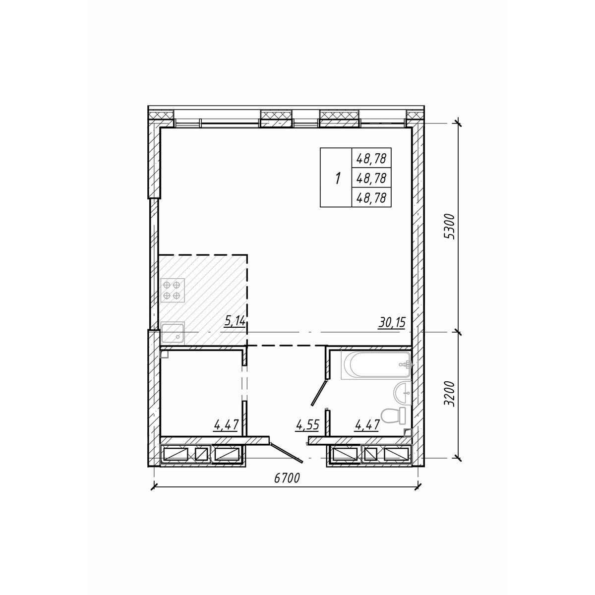 ЖК Старк (Stark), 1-комн кв 48,78 м2, за 12 951 090 ₽, 15 этаж