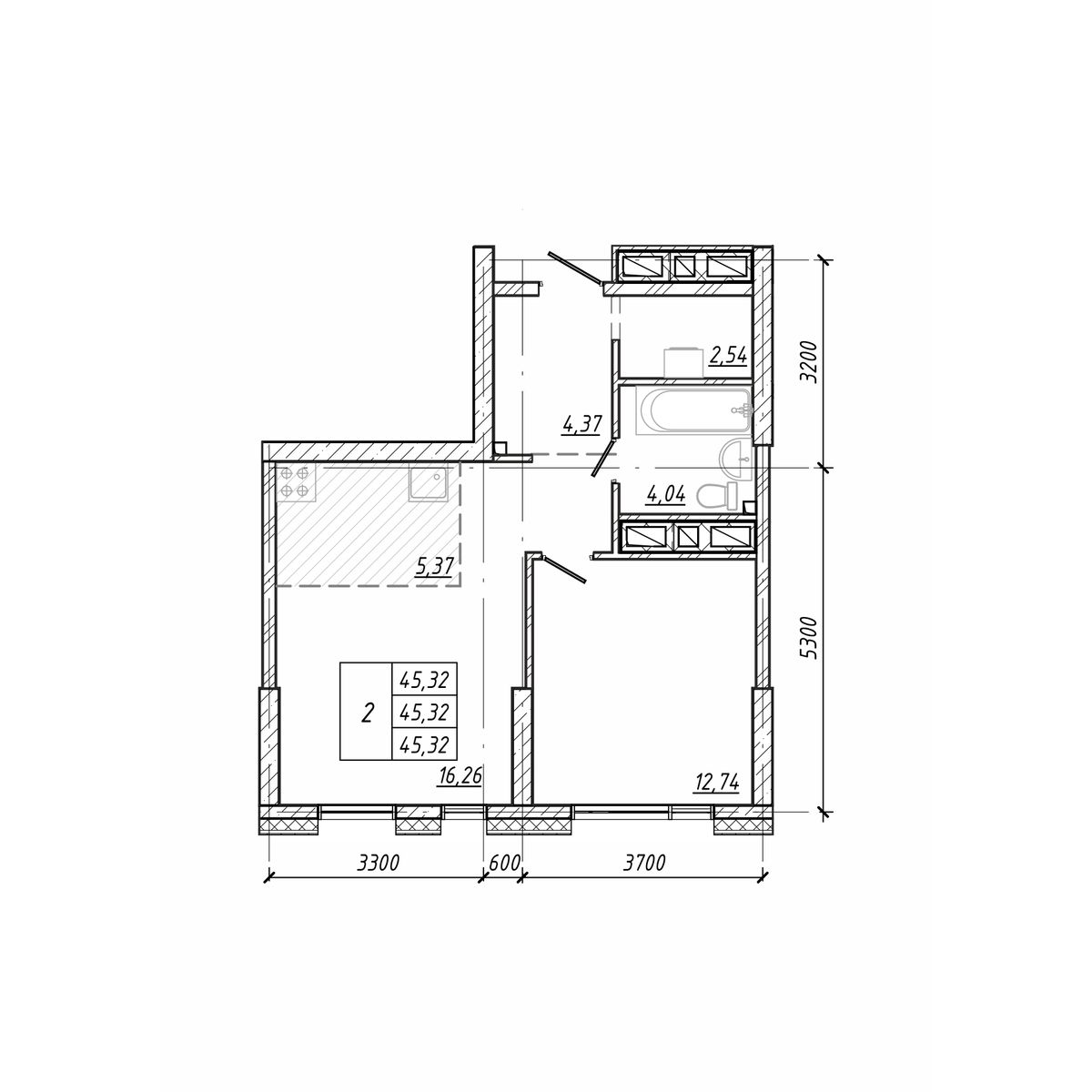 ЖК Старк (Stark), 2-комн кв 45,32 м2, за 12 055 120 ₽, 16 этаж