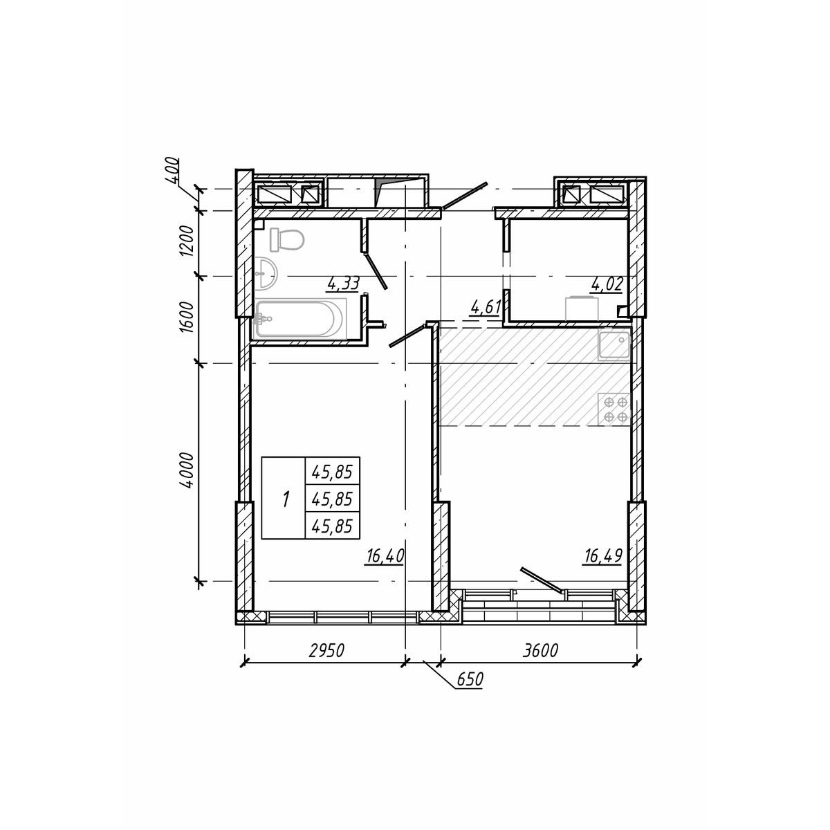 ЖК Старк (Stark), 1-комн кв 45,85 м2, за 11 141 550 ₽, 3 этаж